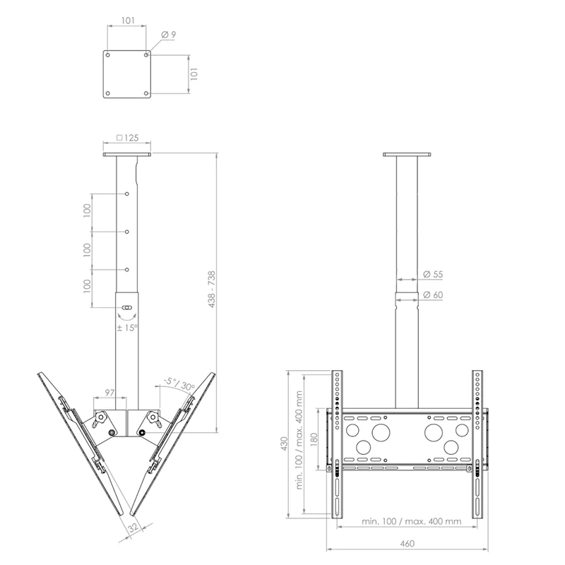 HAGOR DUO S CEILING MOUNT FOR 2 DISPLAYS 32-50'' UP TO 70 KG