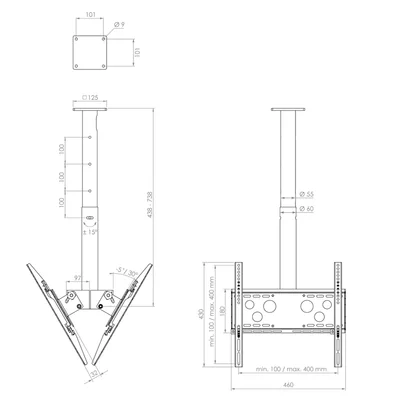 HAGOR DUO S CEILING MOUNT FOR 2 DISPLAYS 32-50'' UP TO 70 KG