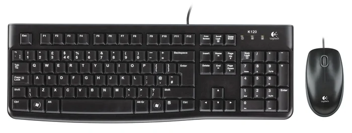Клавиатура и мишка Logitech MK120, с кабел, черни, USB, без кирилизация