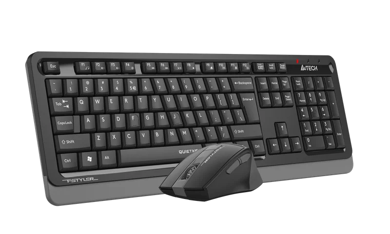 Комплект A4Tech - клавиатура и мишка Fstyler FGS1035Q, 2.4 GHz, Nano USB, 6 бутона на мишката, AAA, сиви