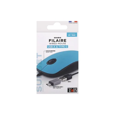 Mouse TNB Sunset, with cable, USB Type-A, with adapter USB Type-C, 3 buttons, blue