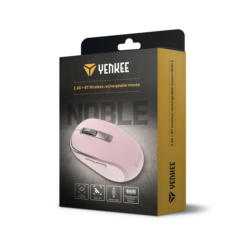 Mouse Yenkee YMS 2085PK, wireless, 2400 dpi, USB, 6 buttons, Li-Polymer, pink