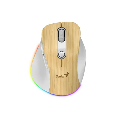 Мишка Genius Ergo 9000S Pro, безжична, безшумна, 6 бутона, дървесна