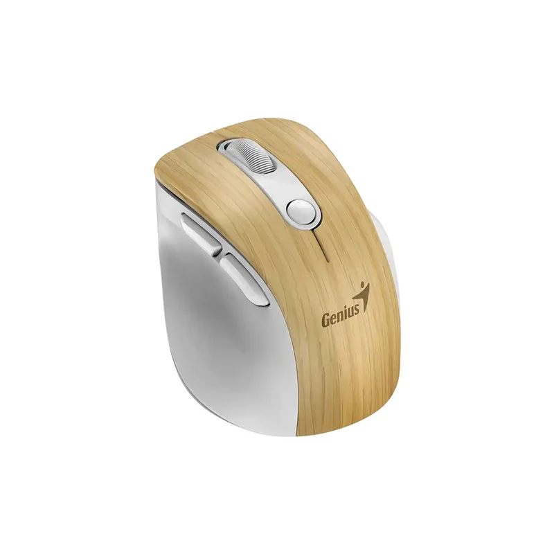 Мишка Genius Ergo 9000S Pro, безжична, безшумна, 6 бутона, дървесна