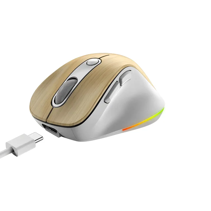 Мишка Genius Ergo 9000S Pro, безжична, безшумна, 6 бутона, дървесна