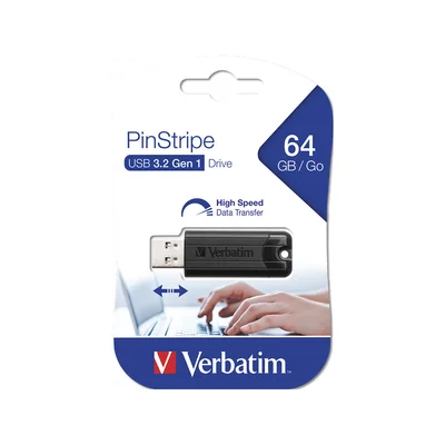 USB flash memory Verbatim Pinstripe, USB 3.2 G1, 64 GB, black