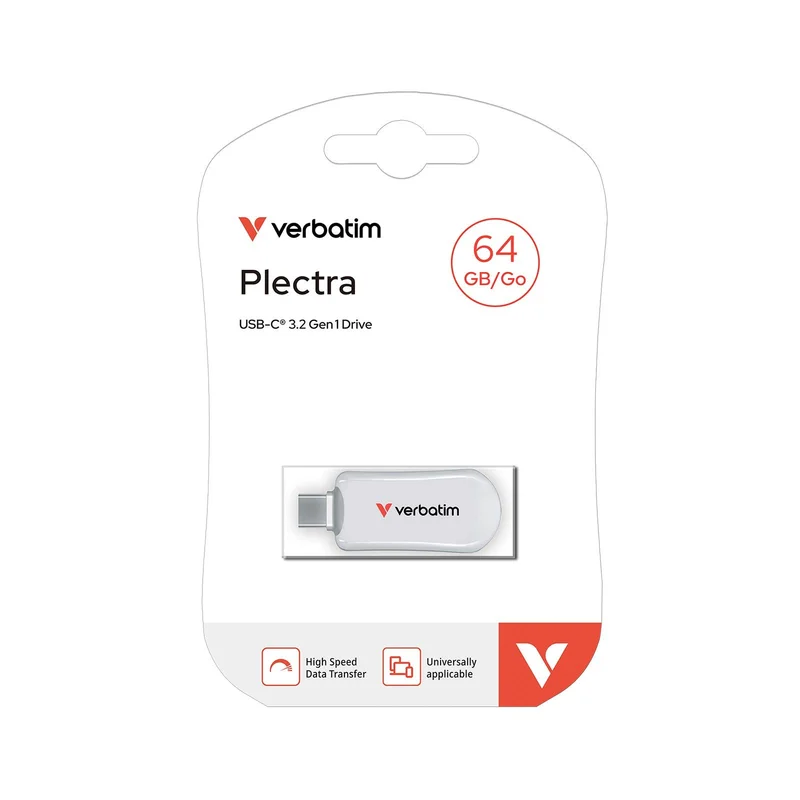 USB Flash Memory Verbatim Plectra, 64 GB, USB Type-C 3.2, white