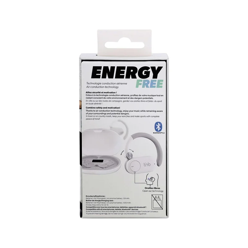 Headphones TNB Energy Free, wireless, with charging case, USB Type-C, 90 dB, white