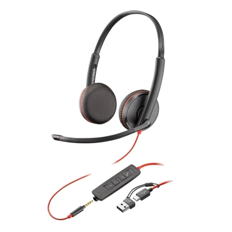 Headphones HP Poly Blackwire 3225, 3.5 mm jack and USB Type-C/Type-A adapter, 100 - 100000 Hz
