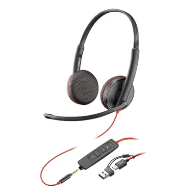 Слушалки HP Poly Blackwire 3225, 3.5 mm жак и USB Type-C/Type-A адаптер, 100 - 100000 Hz