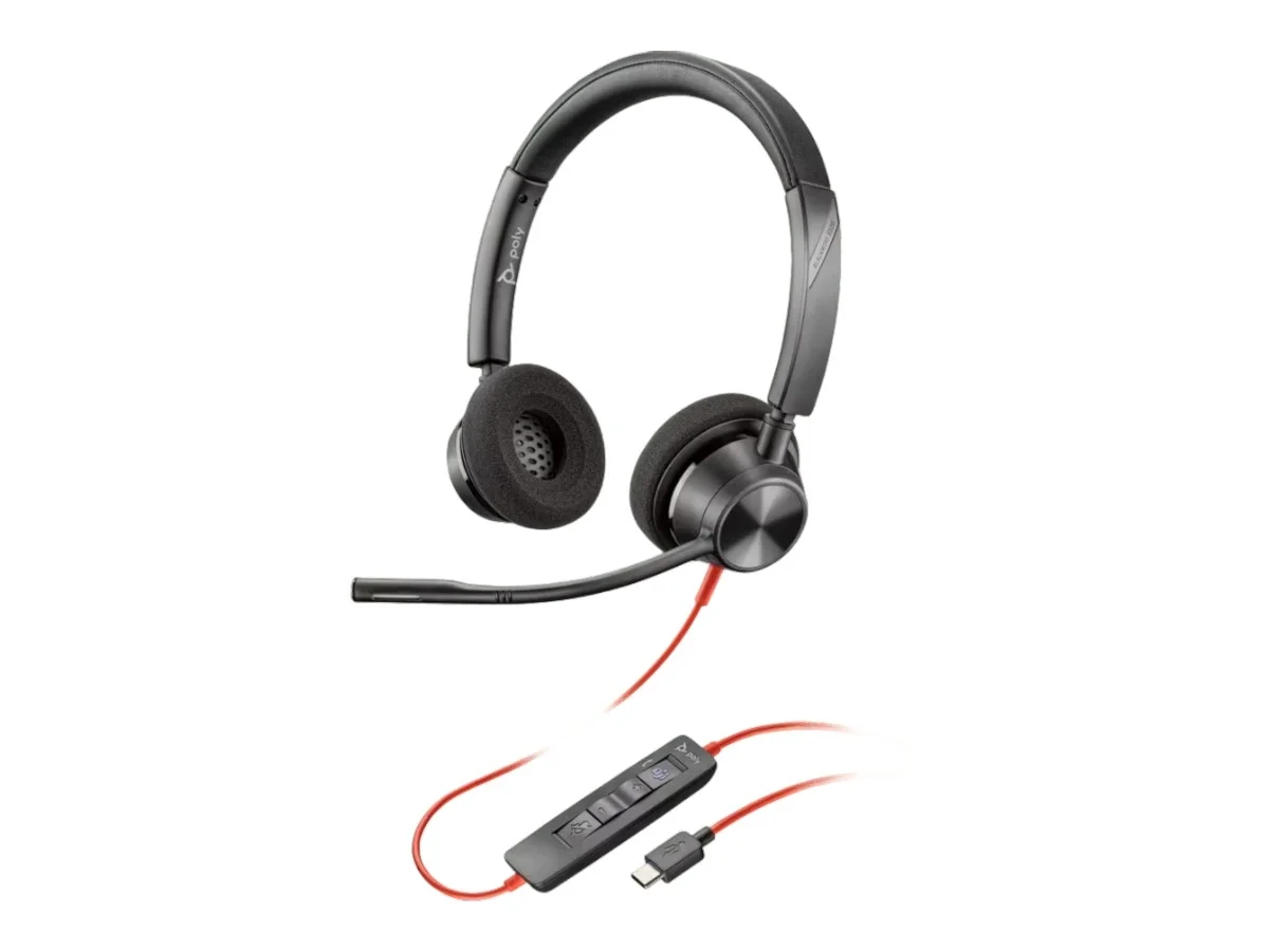 Headphones HP Poly Blackwire 3320, with cable 2.17 m, with microphone, USB Type-C/Type-A adapter, USB Type-C/USB Type-A, 94 dB