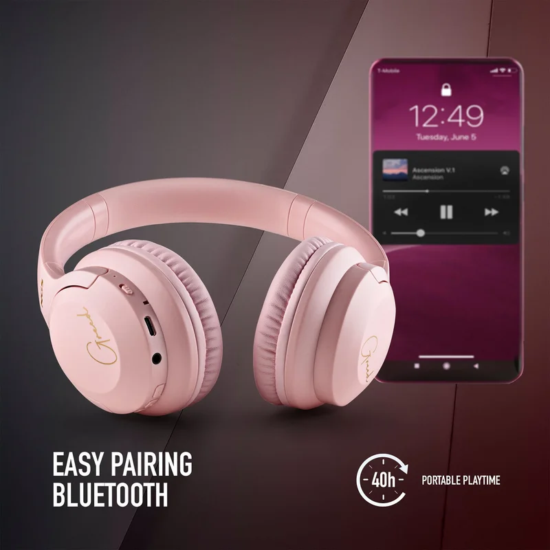 Headphones NGS Artica Greed, with Bluetooth, USB Type-C, 105 dB, pink