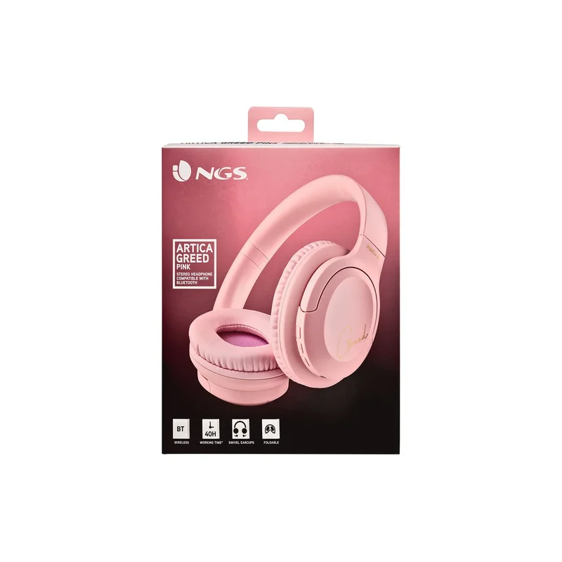 Headphones NGS Artica Greed, with Bluetooth, USB Type-C, 105 dB, pink