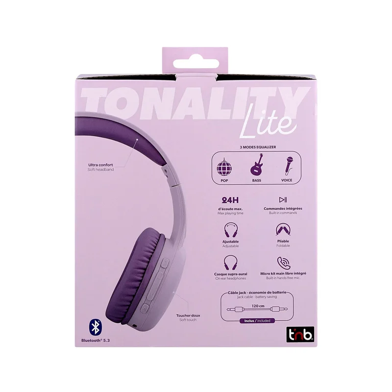 Headphones TNB Tonality, wireless, USB Type-C, 105 dB, pink