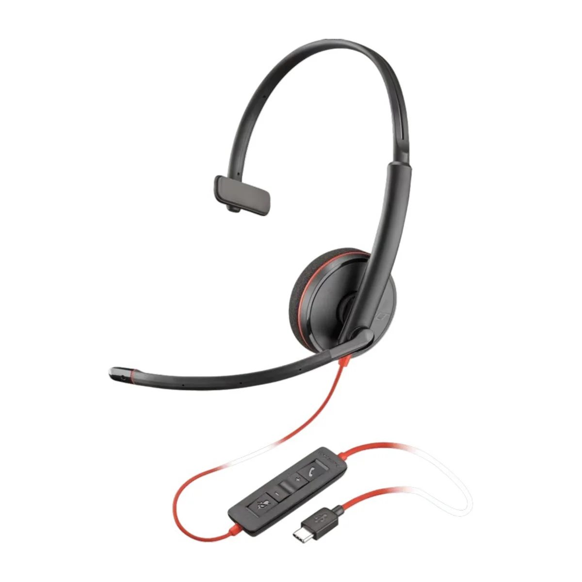 Headphones HP Poly Blackwire 3210, with cable 1.61 m, with microphone, USB Type-A/Type-C adapter, USB Type-C, 90 dB