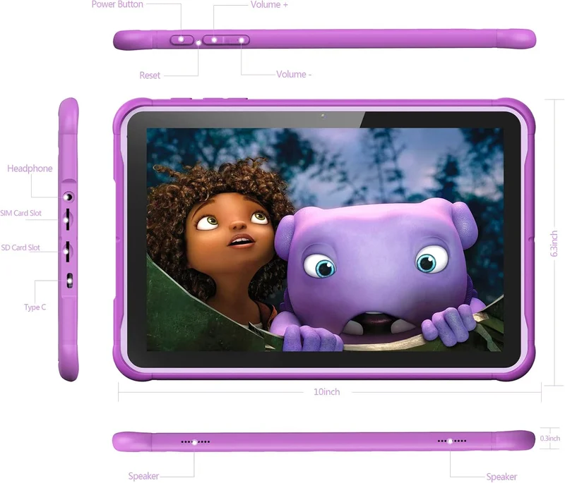 Таблет Pritom K10, 10'', Quad Core, 64 GB, 4 GB RAM, Android, 13, IPS, 7731E Quad Core, задна камера 8 MP, предна камера 2 MP, лилав