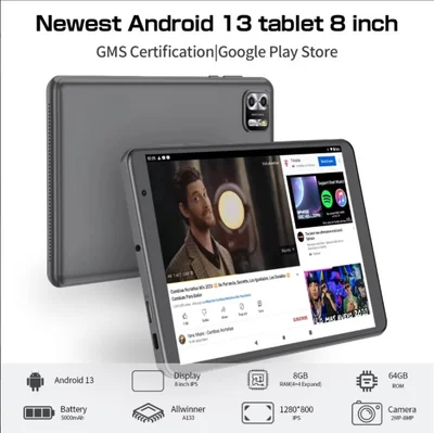 Таблет Pritom B8, 8'', Octa Core, 5G, 64 GB, 8 GB RAM, Android, 13, IPS, A523 Octa Core, предна камера 2 MP, сив