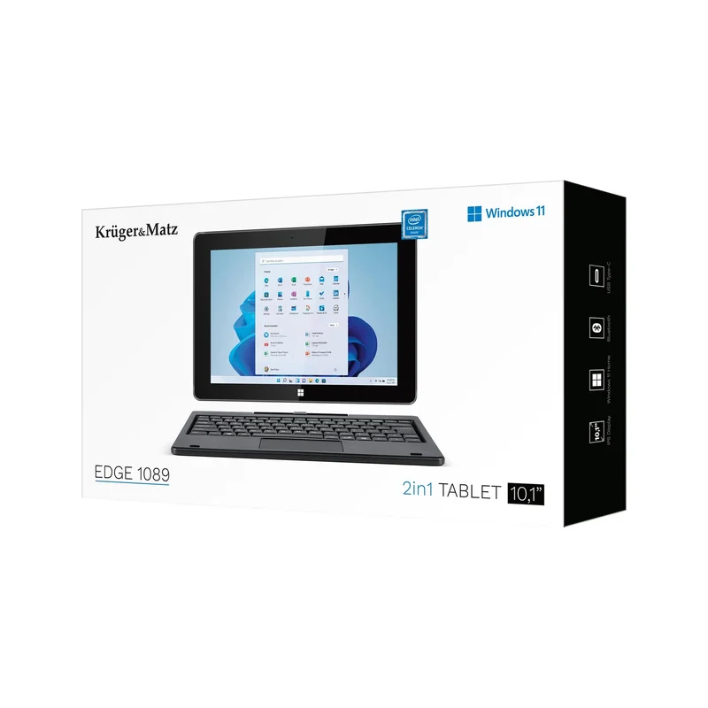 Tablet Kruger & Matz Edge, 10.1'', 256 GB, 8 GB RAM, Windows, 11 Pro, with keyboard, IPS, Intel Celeron N4020, rear camera 2 MP