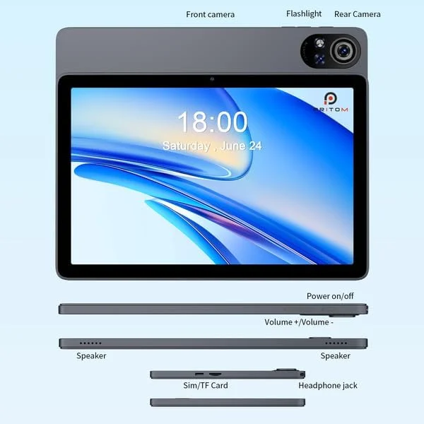 Таблет Pritom D20, 10.1'', IPS WXGA, 128 GB, 6 GB RAM, Android 15, сребрист