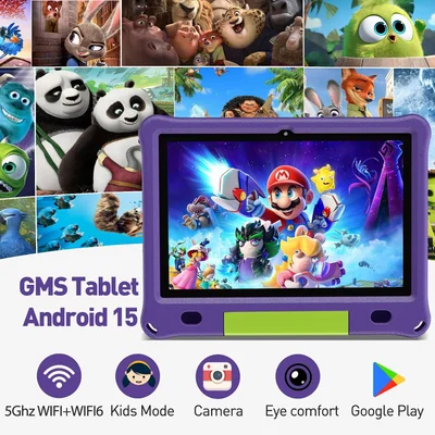 Таблет Pritom E10 Kids, 10.1'', IPS WXGA, 32 GB, 3 GB RAM, Android 15, задна камера 8 MP, лилав