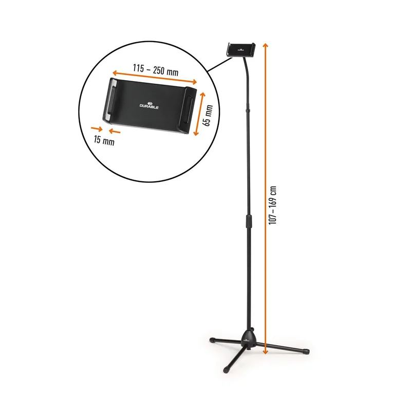 Tablet Stand Durable Twist Floor, Minimum Diagonal 4.7 inches, Maximum Weight 0.8 kg, Black