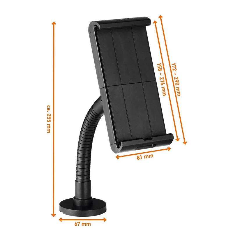 Tablet Stand Durable Tough, Minimum Diagonal 7 inches, Maximum Weight 1 kg, Black