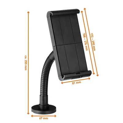Tablet Stand Durable Tough, Minimum Diagonal 7 inches, Maximum Weight 1 kg, Black