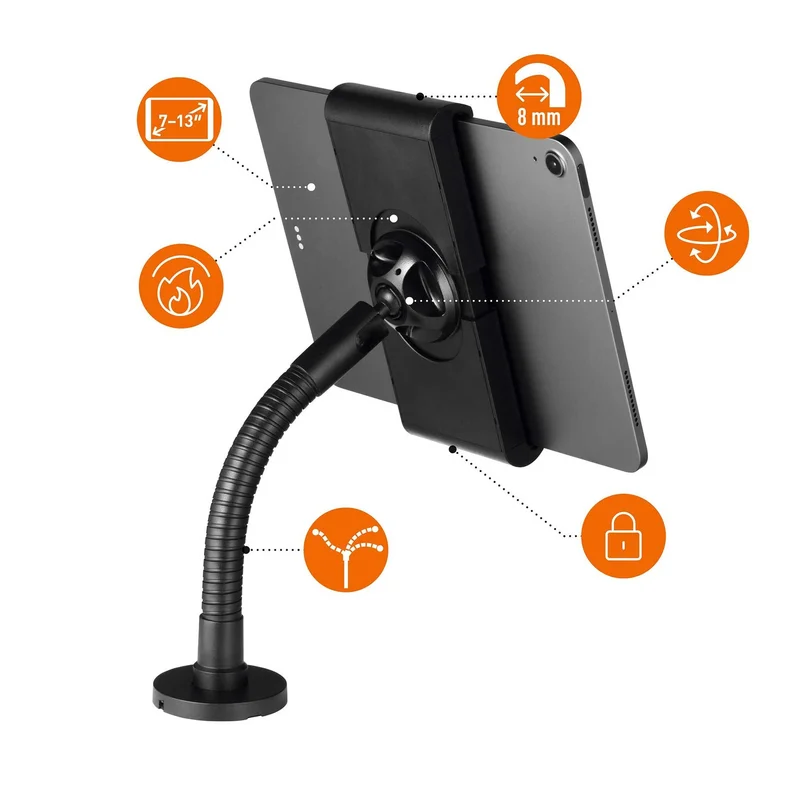 Tablet Stand Durable Tough, Minimum Diagonal 7 inches, Maximum Weight 1 kg, Black