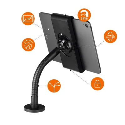 Tablet Stand Durable Tough, Minimum Diagonal 7 inches, Maximum Weight 1 kg, Black