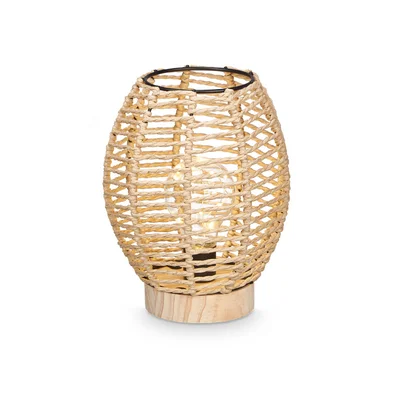 Настолна лампа Giftdecor, овална, с дървена основа и въже