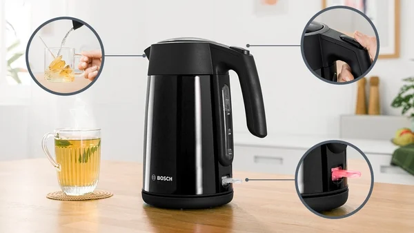 Електрическа кана за вода Bosch TWK7L463, 1.7 L, 2400 W, черна