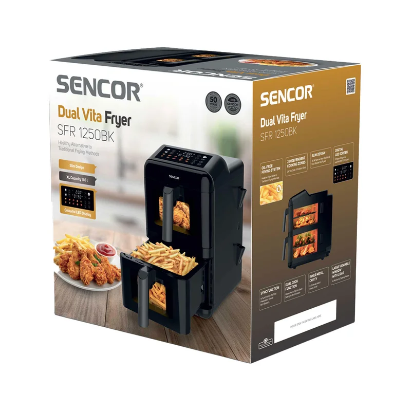 Уред за здравословно готвене Sencor Air Fryer SFR 1250BK, 2 х 5.8 L, 3000 W, черен