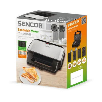 Сандвич грил преса Sencor SSM 9940SS, 4 в 1, 900 W, инокс