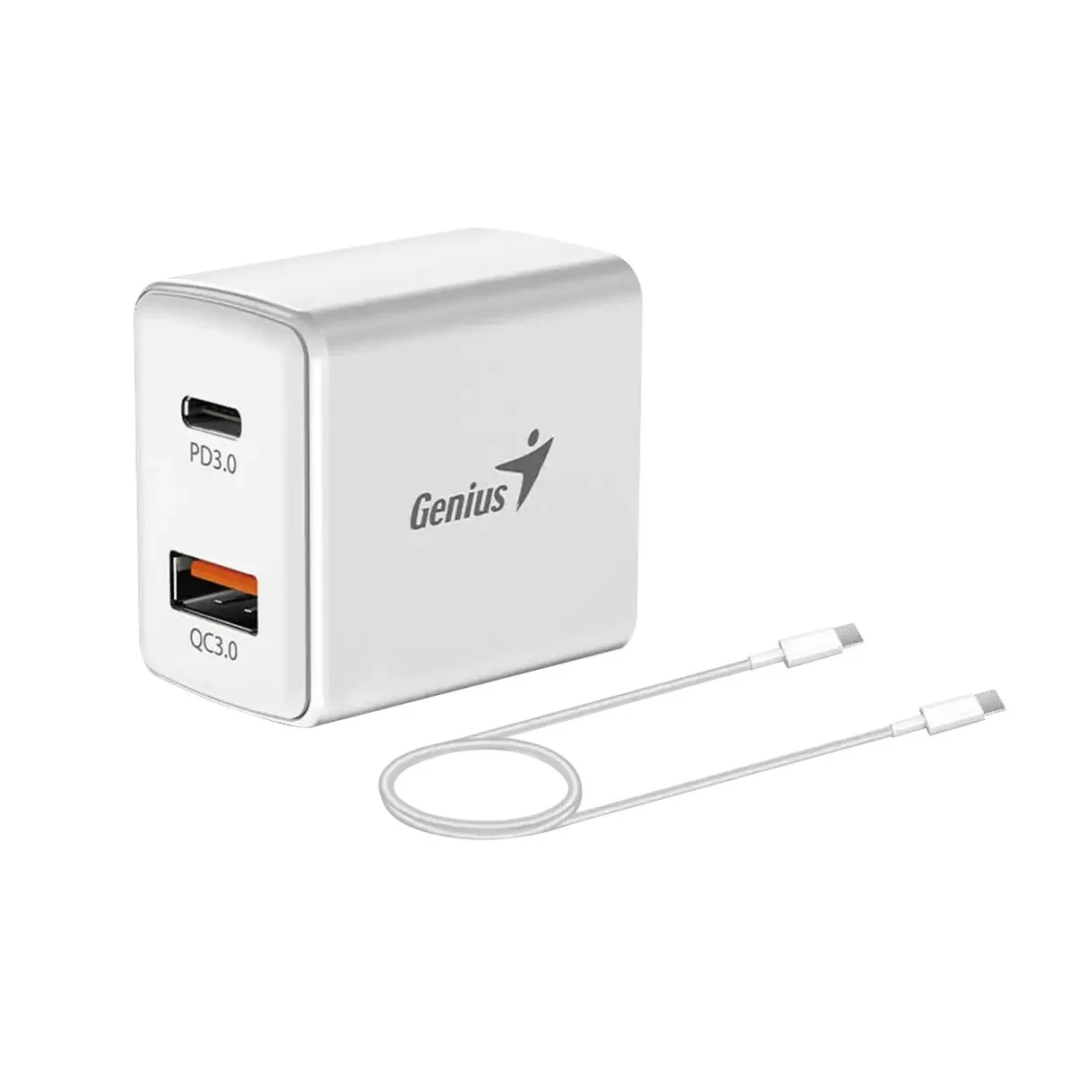Charger Genius PD-20ACP, USB Type-C + USB Type-A, 20 W, with Type-C cable, white