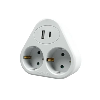 Power strip Office 1, Schuko, 2 sockets, 1 USB Type-A, 1 USB Type-C, white-gray