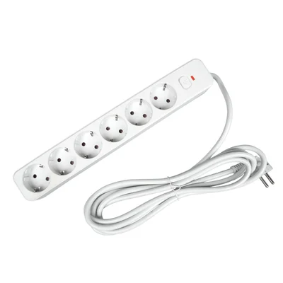 Power strip Office 1, Schuko, 6 sockets, 3 m cable, with switch, white