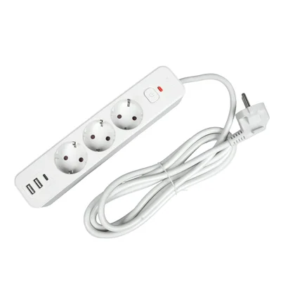 Power strip Office 1, Schuko, 3 sockets, 3 m cable, 2 USB Type-A, 1 USB Type-C, with switch, white