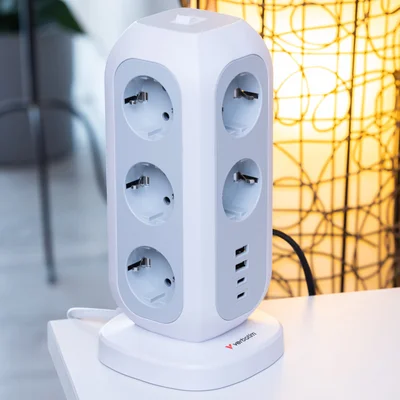 Разклонител Verbatim EUPT-01, Power Tower, вертикален, 11 гнезда, USB