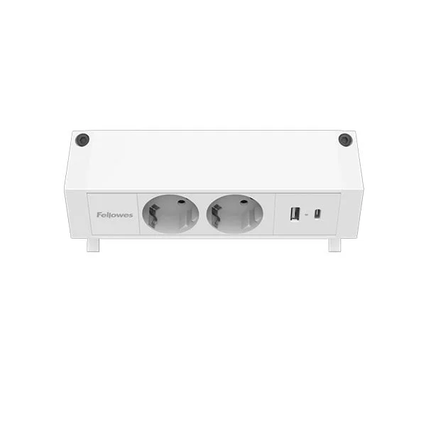 Разклонител Fellowes Ampra Power Desk, шуко, 2 гнезда, 1 USB Type-A, 1 USB Type-C, бял