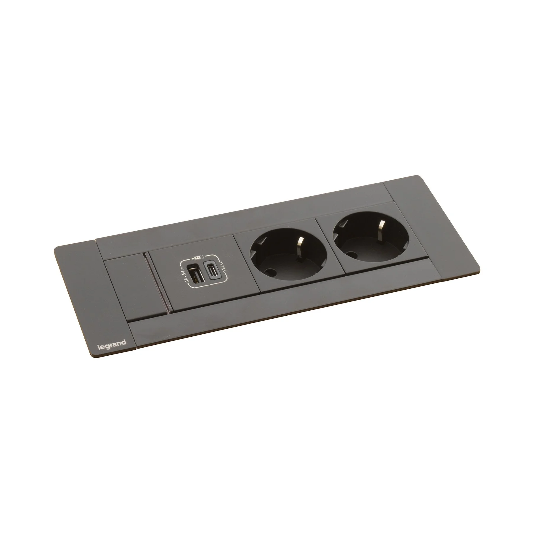 Furniture box Legrand Incara, with 6 modules, 2x2P+E, USB A+C, 15 W, black
