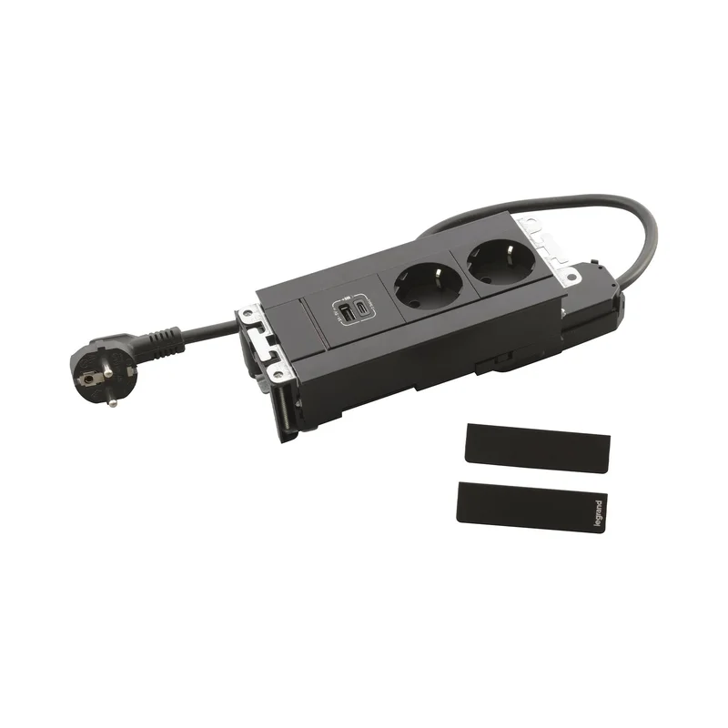 Furniture box Legrand Incara, with 6 modules, 2x2P+E, USB A+C, 15 W, black