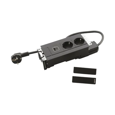 Furniture box Legrand Incara, with 6 modules, 2x2P+E, USB A+C, 15 W, black
