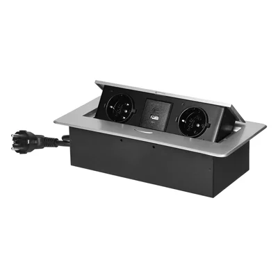 Furniture box Orno, for building in, 2xP+E, USB Type-A+C, gray