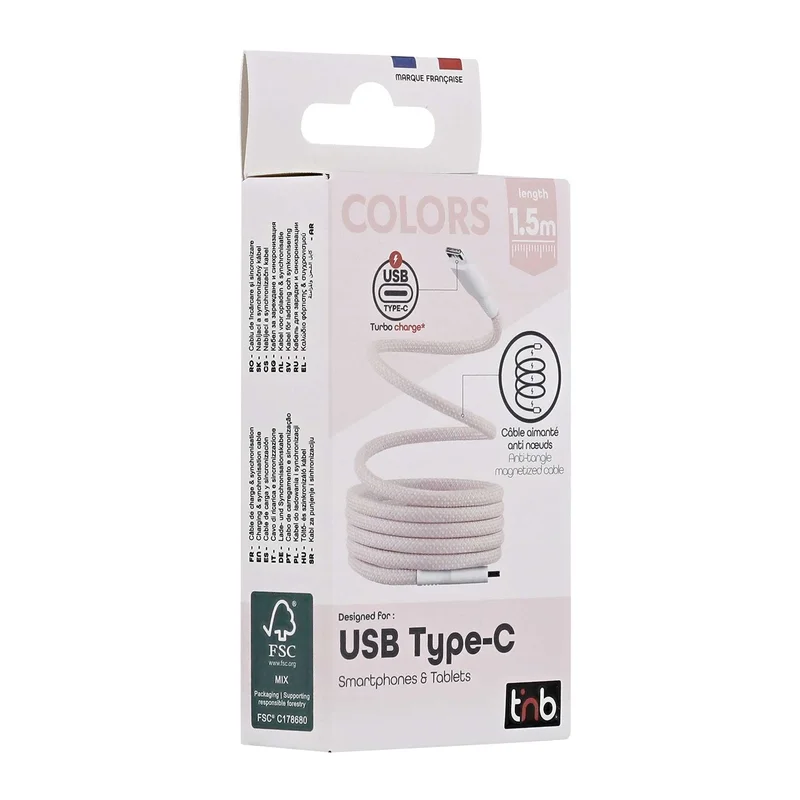 Кабел TNB, USB Type-C към USB Type-C, 1.5 m, розов