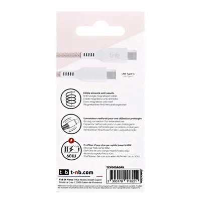 Кабел TNB, USB Type-C към USB Type-C, 1.5 m, розов