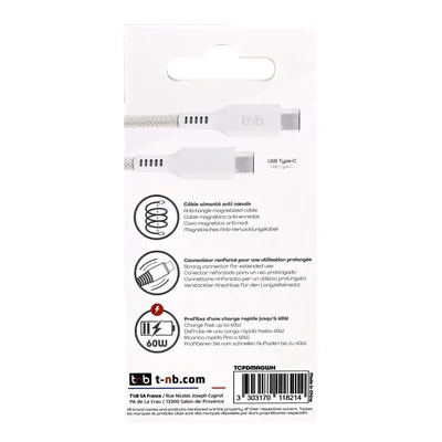 Кабел TNB, USB Type-C към USB Type-C, 1.5 m, бял