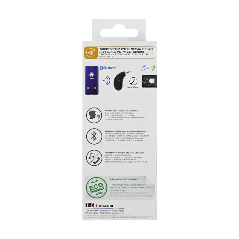 Адаптер за кола TNB, Bluetooth към 3.5 mm жак, USB Type-C
