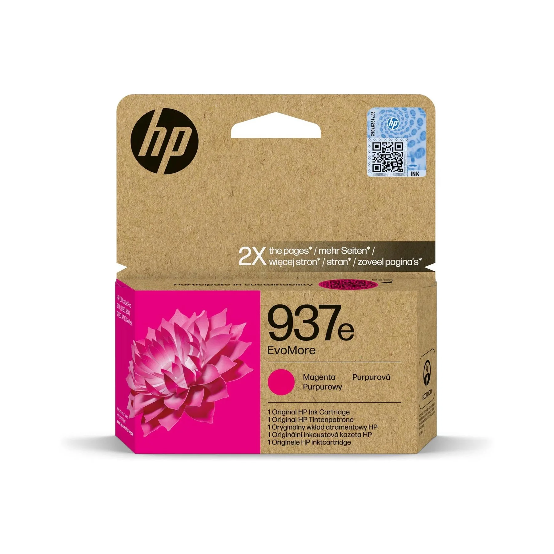 Original ink cartridge HP Evomore No937e, 4S6W7NE, 1650 pages at 5% coverage, Magenta