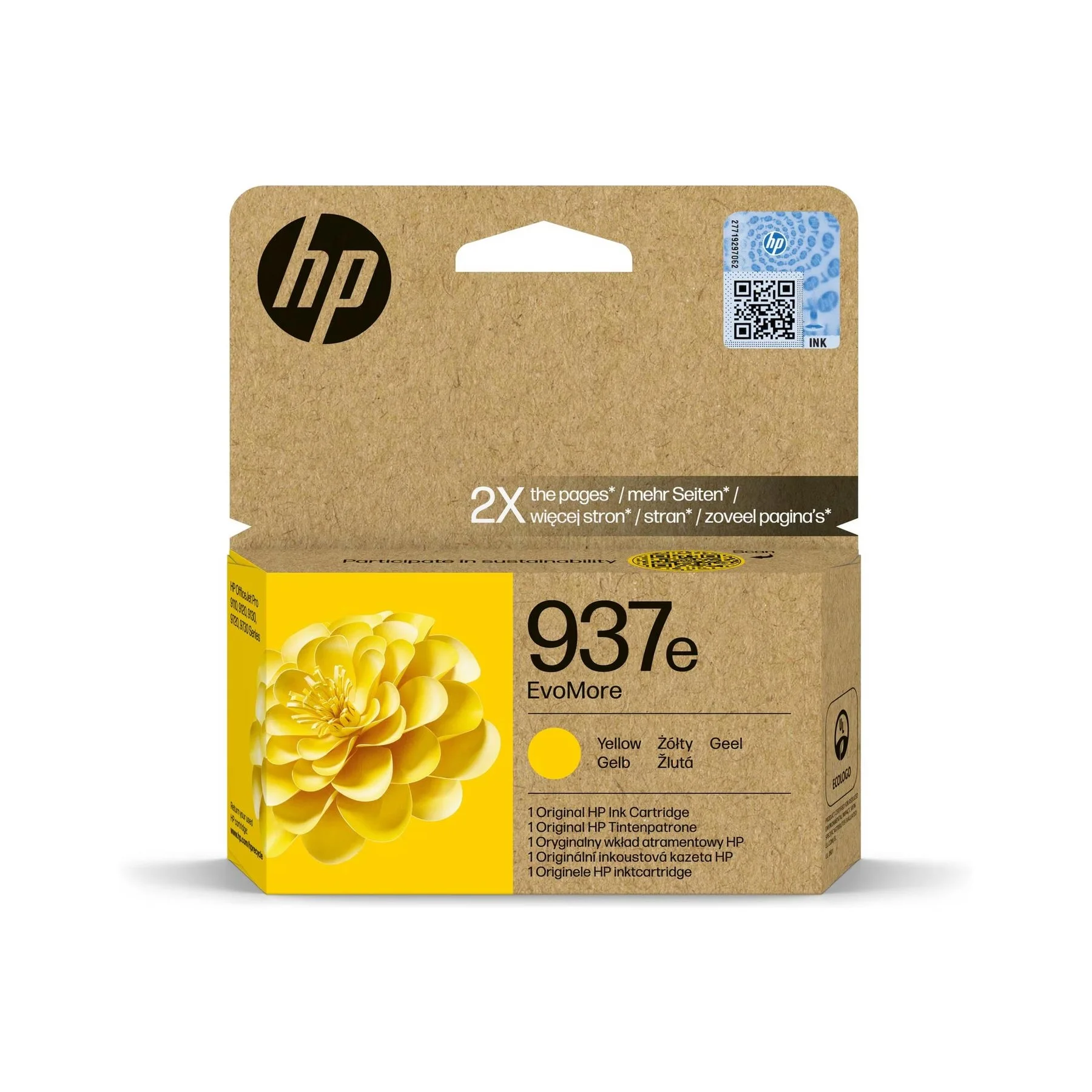 Original ink cartridge HP Evomore No937e, 4S6W8NE, 1650 pages at 5% coverage, Yellow