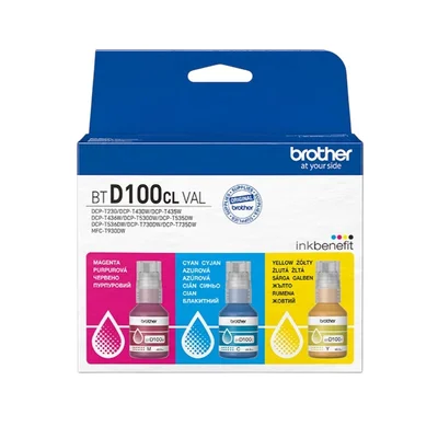 Original ink bottle Brother BT-D100CLVAL, 5000 pages at 5% coverage, Cyan Magenta Yellow